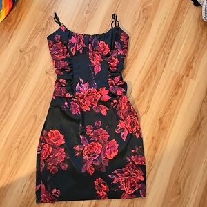 Floral Black and Red Dress